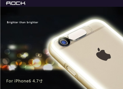 Силиконови гърбове Силиконови гърбове за Apple Iphone Луксозен силиконов гръб ТПУ с PVC златист бъмпър и лед светлини ROCK за Apple iPhone 6 Plus 5.5 / Apple iPhone 6s Plus 5.5 прозрачен